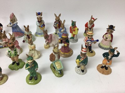 Lot 1158 - Twenty-seven Royal Doulton Bunnykins figures - Bridesmaid, Father Mother & Victoria, Irishman, Juggler, 60th Anniversary, Banjo Player, Welsh Lady, Stop Watch, Mystic, Schoolmaster, Polly, Be Prepa...