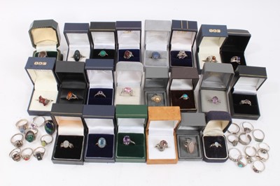 Lot 347 - Quantity of silver and white metal rings, mostly mounted with semi precious gem stones (42 in total)