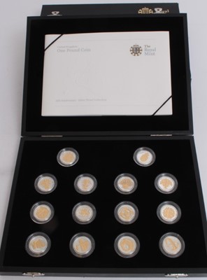 Lot 547 - G.B. - The Royal Mint Silver Proof fourteen £1 coin set with reverse designs 1983-2007 with selected gold-plating issued in 2008 (cased with certificate of authenticity) (1 coin set)