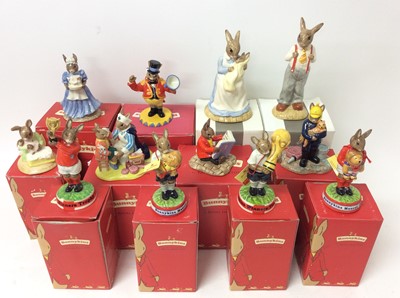 Lot 1161 - Twelve Royal Doulton Bunnykins figures some limited edition - Mother, Randolp The Ringmaster, Mother & Baby, Father, Winners Trophy x 2, Fireman, Bunnykins Mascot x 2, Nurse, Sweet Dreams Baby Bunn...