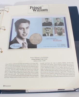 Lot 552 - World - Westminster issued mixed coin covers contained in two binders to include the Prince William silver coin cover collection (NB contains seven silver crowns and two base metal issues) and Eliz...