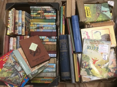 Lot 1553 - Two boxes of mainly vintage children's books, including many Enid Blyton, Biggles, others and two Rupert Annuals