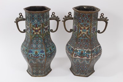 Lot 701 - Pair of antique Chinese cloisonné enamel and brass vases, 30.5cm