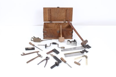 Lot 2377 - Good quality set of scratch built miniature carpenters tools in oak box