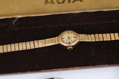 Lot 140 - Ladies 9ct gold Avia wristwatch, Imperial Service medal and costume jewellery