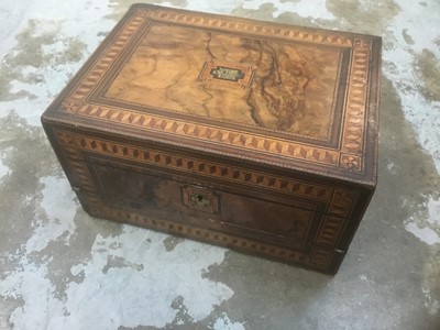 Lot 2379 - Victorian walnut combination writing slope and sewing box with parquetry decoration.