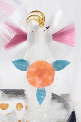 Lot 844 - Rare and fine quality 19th century glass lampwork bird fountain, probably Stourbridge, depicting exotic birds, dogs, deer and flowers, under glass dome.