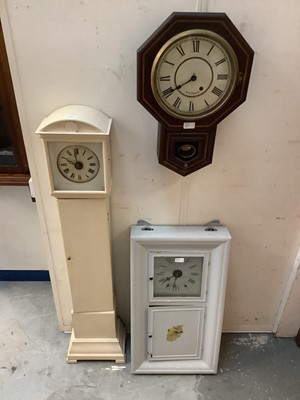 Lot 2380 - American Drop Dial Wall clock by Seth Thomas, together with an American regulator clock and a Grandmother Clock (3)