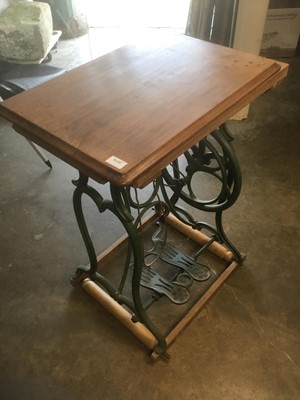 Lot 2414 - Green painted sewing machine converted to a table