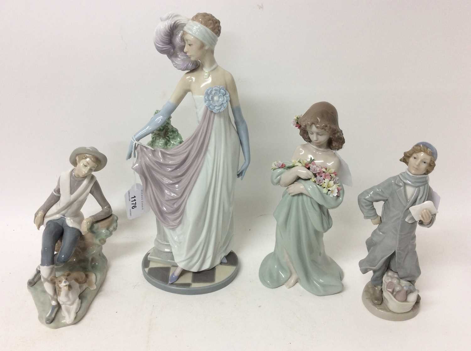 Lot 1176 - Four Lladro porcelain figures - 1920s lady,