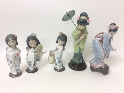 Lot 1178 - Five Lladro porcelain figures - Geisha girls