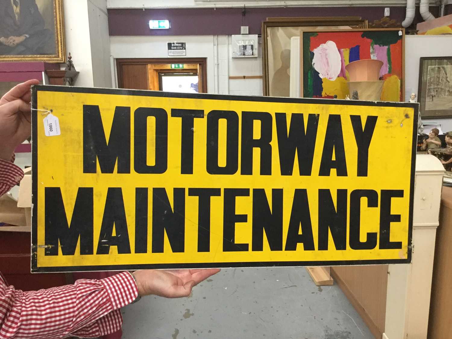 Lot 1860 - Vintage 'Motorway Maintenance' yellow and black rectangular metal sign, 92 x 41.5cm