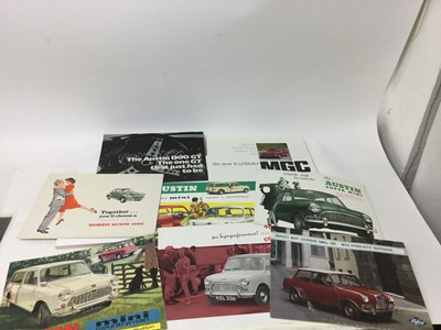 Lot 1882 - Collection of 1960s British Motor Corporation car sales brochures to include Mini Countryman, Austin Cooper, Riley Elf, Morris Minor 1000, Austin 1300GT and MGC