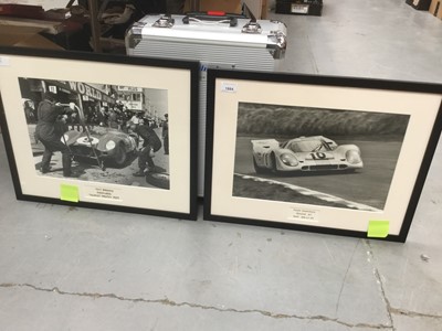 Lot 1884 - Tony Brooks, signed black and white photograph by Ted Lewis of the 1959 Goodwood Tourist Trophy race, with inscription verso, 52.5 x 44cm overall together with a similar black and white photograph...