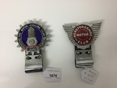 Lot 1875 - 1930s Motor cycling Club enamel badge and Hertfordshire Motor Club badge (2)