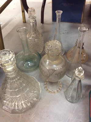 Lot 100 - Collection of Victorian and later clear and coloured glassware, some pieces enamelled, including vases, decanters and drinking glasses (qty)