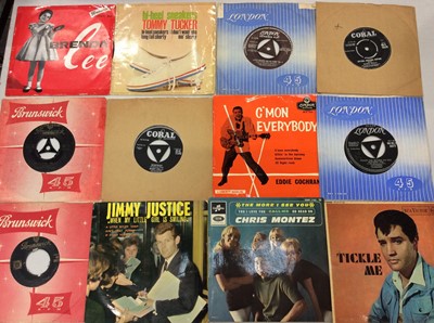 Lot 2081 - Carrying case of single records and EP's including Tommy Tucker, Fats Domino, Buddy Holly, Casillacs, Chimes, Jan and Dean, Jimmy Justice, Eddie Cochran, Bo Diddley, Bill Haley and Marty Wilde toge...