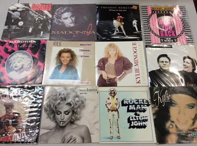 Lot 2092 - Two boxes of single records including Elton John, Blondie, Kate Bush, Madonna, Joy Zipper, Gary Numan, Kylie, Mark Joseph, Gym Class Heroes, Spandau Ballet, Zodiac Youth, ET (he spoke Mostly) and W...