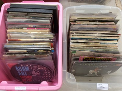 Lot 2092 - Two boxes of single records including Elton John, Blondie, Kate Bush, Madonna, Joy Zipper, Gary Numan, Kylie, Mark Joseph, Gym Class Heroes, Spandau Ballet, Zodiac Youth, ET (he spoke Mostly) and W...
