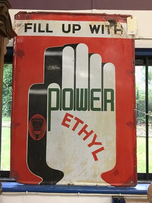 Lot 1893 - Vintage enamel 'Fill up with' Power Ethyl enamel advertising sign, 107 x 76cm