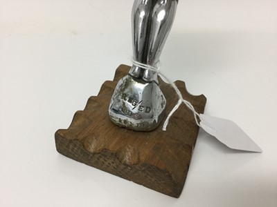 Lot 1896 - 1920s Chromium plated car mascot in the form of a Nymph, stamped NLC Co and Reg ed nde to reverse, on oak plinth, 17cm in overall height
