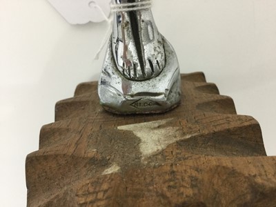 Lot 1896 - 1920s Chromium plated car mascot in the form of a Nymph, stamped NLC Co and Reg ed nde to reverse, on oak plinth, 17cm in overall height
