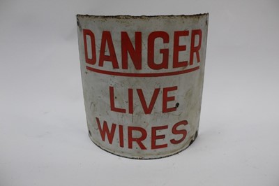 Lot 2399 - Vintage curved enamel warning sign- 'Danger Live Wires'