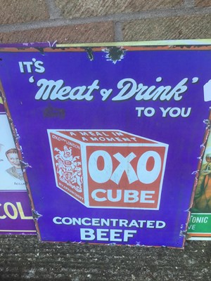 Lot 2400 - Four Reproduction metal advertising signs- Fry's Chocolate, Oxo Cubes, Ogden's Walnut Plug and one other (4)