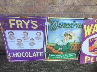 Lot 2400 - Four Reproduction metal advertising signs- Fry's Chocolate, Oxo Cubes, Ogden's Walnut Plug and one other (4)