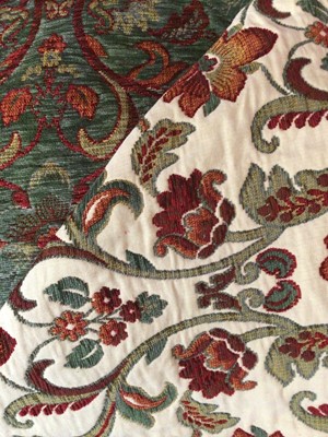Lot 54 - Two Rolls of soft furnishing fabric, green, red and cream chenille brocade. 26m x 140cm approximately.