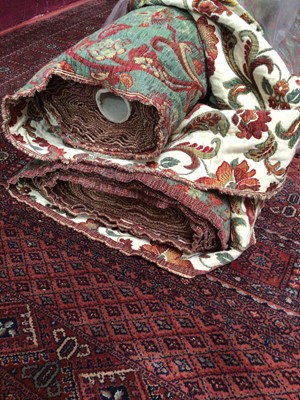 Lot 54 - Two Rolls of soft furnishing fabric, green, red and cream chenille brocade. 26m x 140cm approximately.
