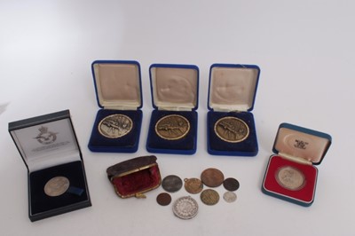 Lot 561 - World - mixed coins and medallions to include un-named shooting medals x3 (cased), G.B. 19th century whiskey token K.Toole & co. and other issues