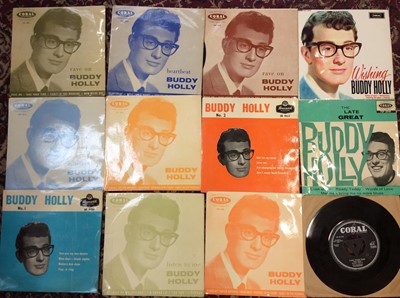 Lot 2109 - Outstandng collection of Buddy Holly EP's (11) and singles (35) in mostly ex condition, some possibly are played