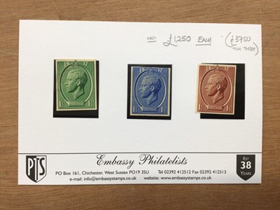Lot 1437 - Stamps 1936 Coronation Essay by Harrisons The Humphrey Paget Effigy (Type 'N') 1½d m/m with gum 4 examples in Red, Green, Brown and Blue