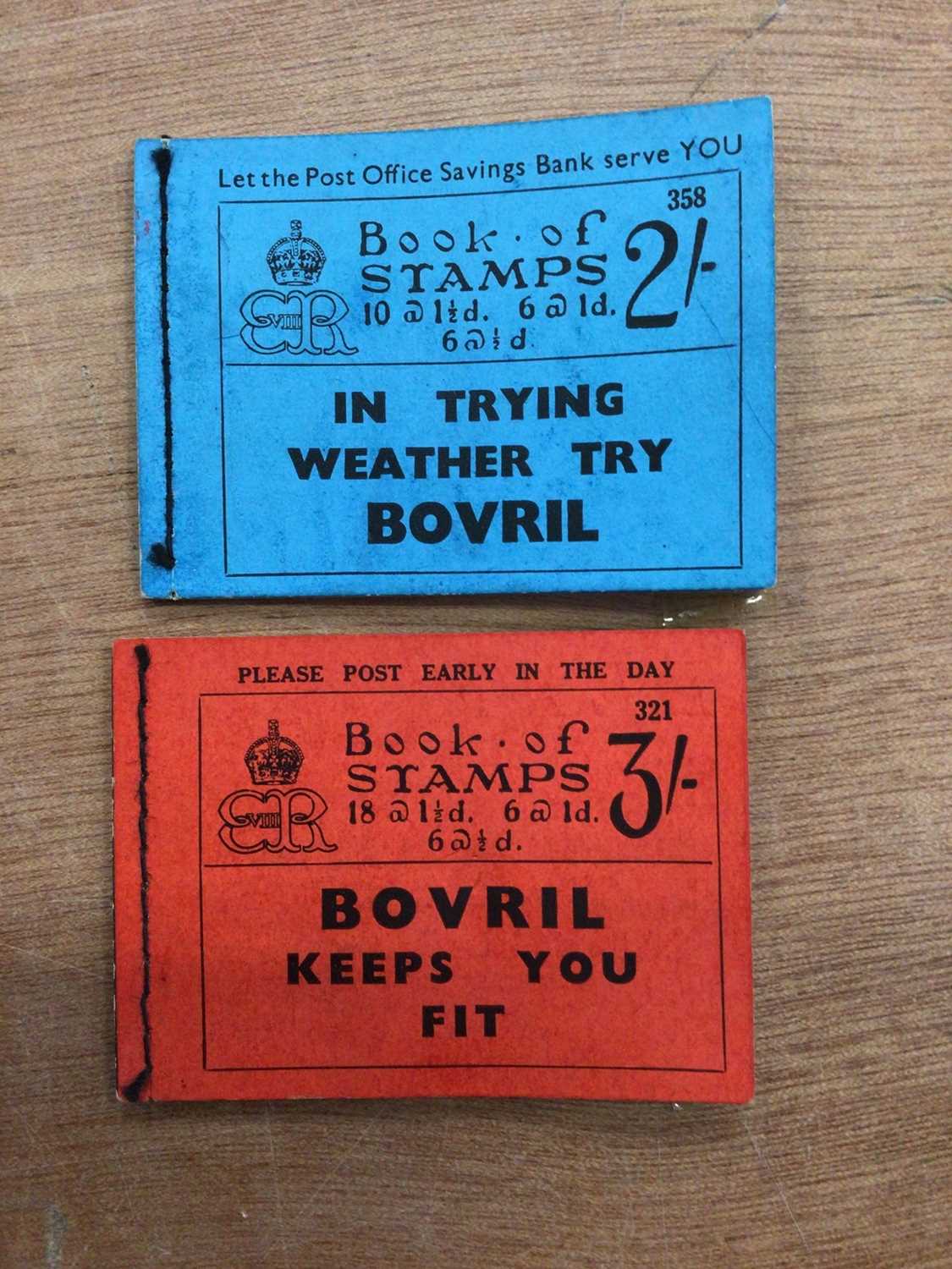 Lot 1438 - Stamps GB Booklets 2/- blue No358 In Trying Weather try Bovril (complete) 3/- Red No 321 Bovril keeps you Fit (complete) (2)