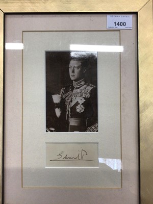 Lot 1400 - Autograph HRH Edward Prince of Wales (later HM King Edward VIII) mounted in glazed frame with portrait photograph