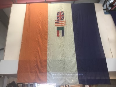 Lot 2403 - Extremely large Second World War period South African (1928 - 1994) flag, stamped in ink on margins 'South Africa', measuring approximately 440 x 308cm