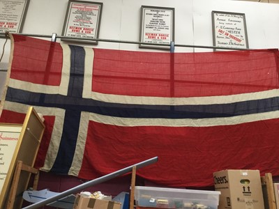 Lot 2405 - Second World War period Norwegian stitched canvas flag, stamped in ink 'Norway', 365 x 175cm overall