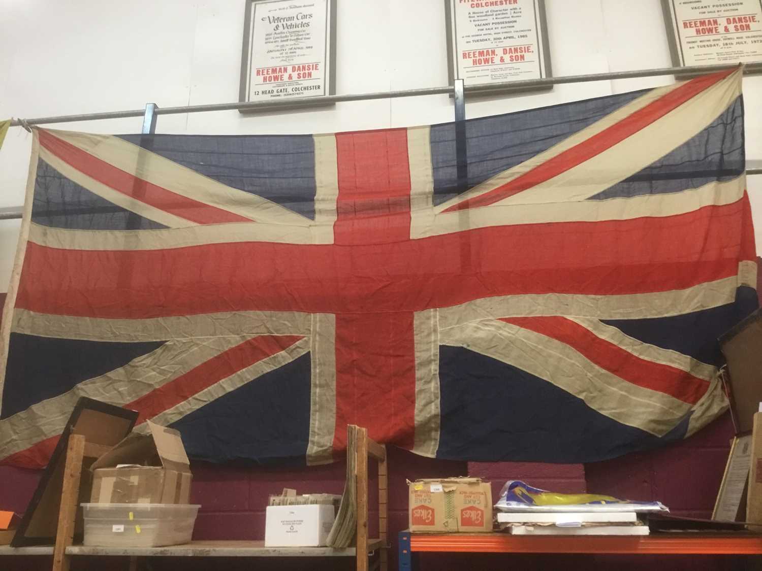 Lot 2434 - Second World War Union Jack stitched canvas flag, stamped in ink '12 x 6 Union Jack J. W. Plant & Co Ltd, Leeds' and dated Jan 1943, 353 x 178cm overall