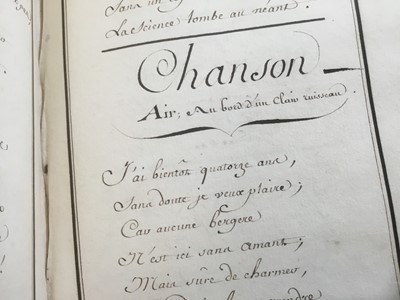 Lot 1713 - 18th century French hand written song book, together with 1692 book of prayers