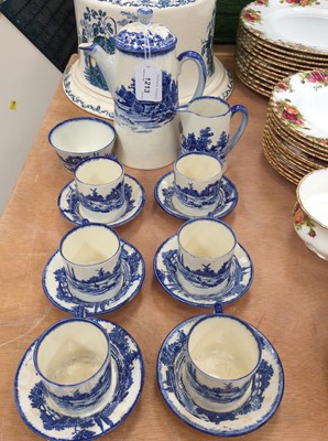 Lot 1213 - Royal Doulton Norfolk pattern blue and white coffee set - 9 pieces