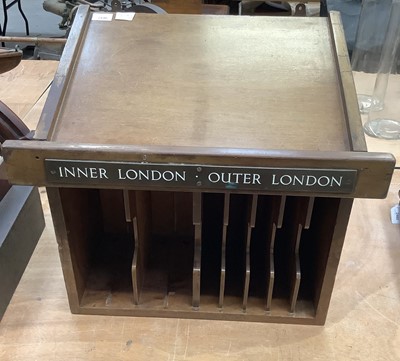 Lot 2446 - 20th century mahogany wall mounted office pigeon hole with brass plaque 'inner London, outer London'