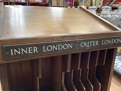 Lot 2446 - 20th century mahogany wall mounted office pigeon hole with brass plaque 'inner London, outer London'