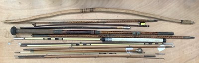 Lot 2450 - Group of mixed items to include two military swagger sticks, violin bow and fishing rods