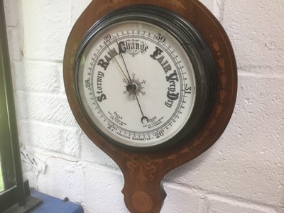 Lot 61 - Edwardian Rosewood Aneroid Barometer thermometer with inlaid decoration