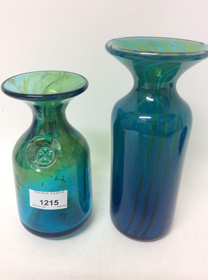 Lot 1215 - Two Mdina glass vases, Sally Penn-Smith signed art glass vase and eight coloured glass bird paperweights
