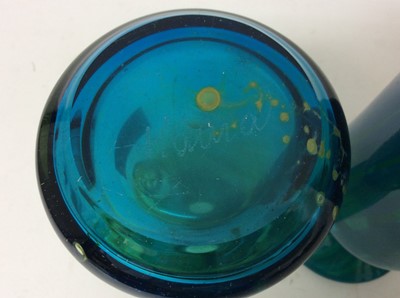 Lot 1215 - Two Mdina glass vases, Sally Penn-Smith signed art glass vase and eight coloured glass bird paperweights