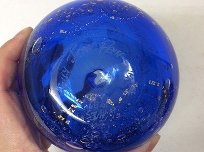 Lot 1215 - Two Mdina glass vases, Sally Penn-Smith signed art glass vase and eight coloured glass bird paperweights