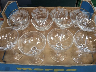 Lot 1217 - Set of eight good quality glass champagne coupes, other glassware and teaware