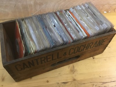 Lot 2123 - Collection of 140 plus single records housed in Cantrell & Cochrane box including Judy Clay & William Bell, Marv Johnson, Temptations (EP), James Brown, Bob & Earl, Supremes, Wilson Pickett, Michae...